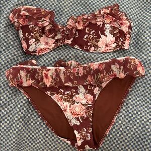 H&M Burgundy Floral Bikini Set